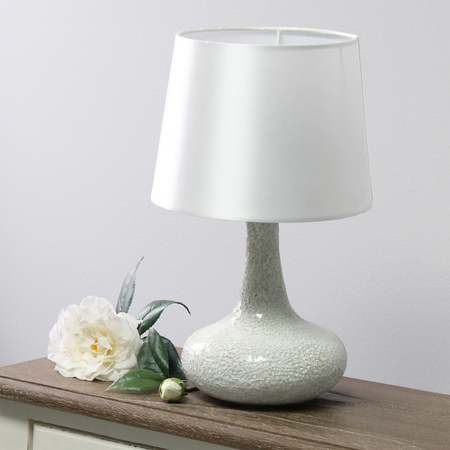 Simple Designs Mosaic Tiled Glass Genie Table Lamp with Fabric Shade LT3039-WHT